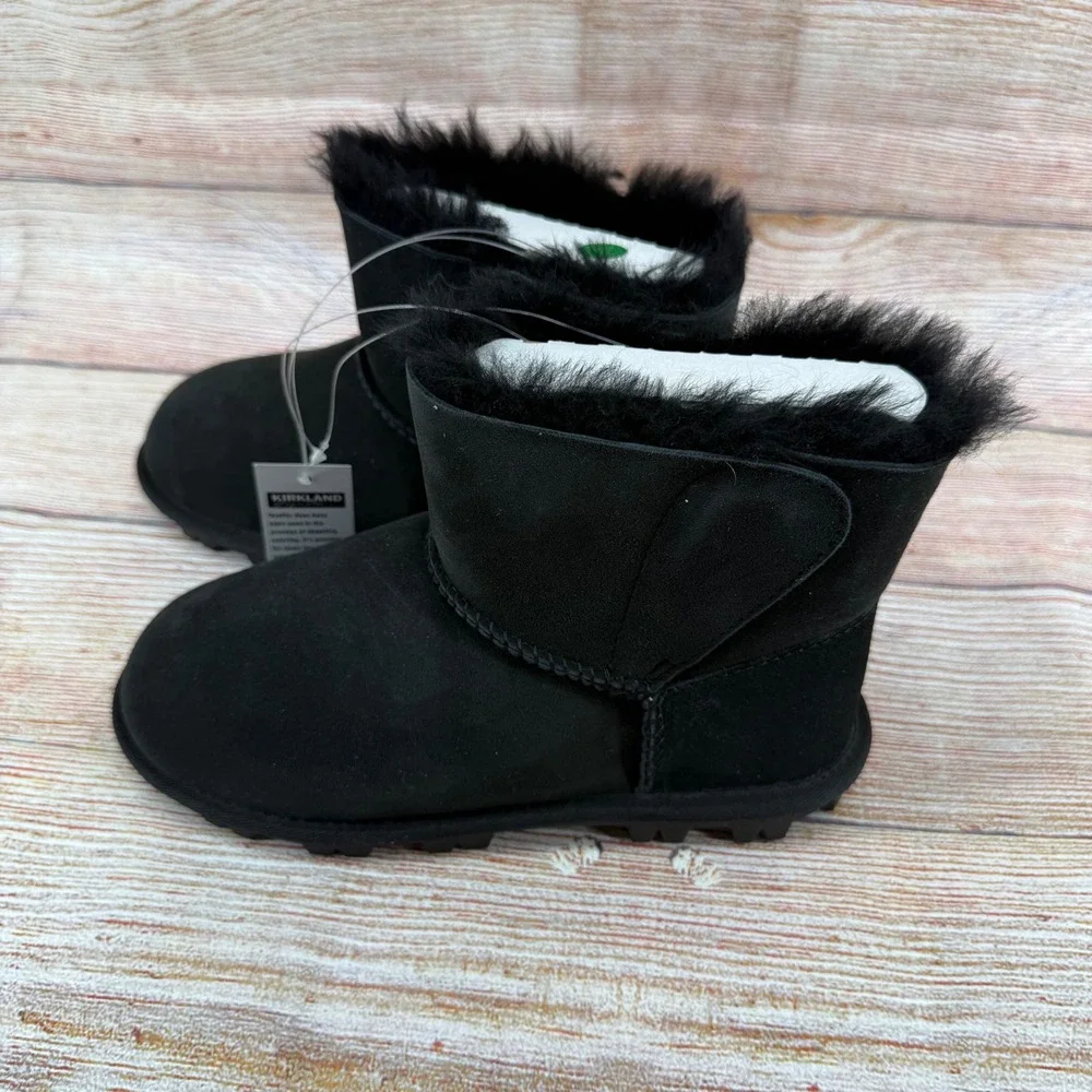 Kirkland Signature‎ Kids Black Shearling Suede Ankle Boots US 2 7771011 NEW